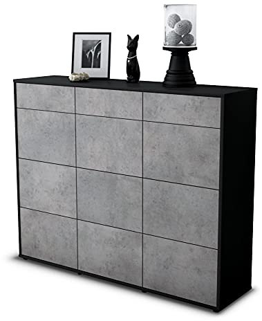 Stil.Zeit Highboard Kommode Stefanie, Korpus anthrazit matt, Front Industrie-Design Beton (136x108x35cm), Push-to-Open Technik & Leichtlaufschienen
