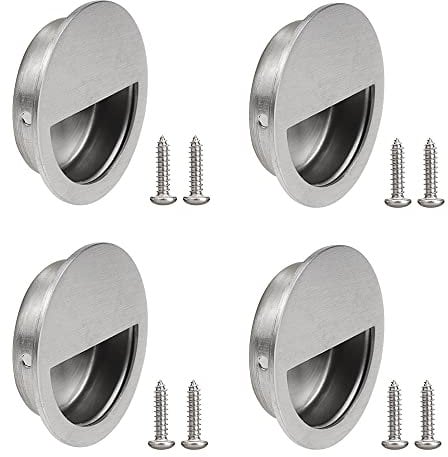 ZXShow 4 Piezas Tirador Empotrado de Acero Inoxidable Tiradores Redondos Empotrados Tirador Empotrado Pomos Redondos Manilla de Puerta Oculto con Tornillos para Armarios Cajones Gabinetes Mueble