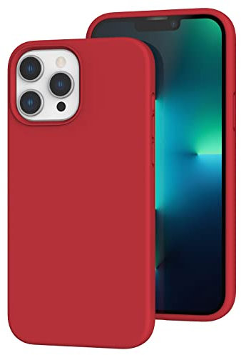 K TOMOTO Kompatibel mit iPhone 13 Pro Hülle, [Fallschutz] [Anti-Fingerabdruck] Stoßfeste Flüssigsilikonhülle mit Mikrofaserfutter, Handyhülle für iPhone 13 Pro 6,1 Zoll 2021, Rot