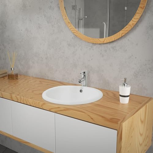 ML-Design Lavabo Encastrable, 49x19,5x40,5cm, Cerámica, Diseño Ovalado, Lavadero Brillante, Lavamanos para Mueble Sanitario Baño o Aseo, Moderno y Elegante, Pila Común sin Válvula de Desagüe