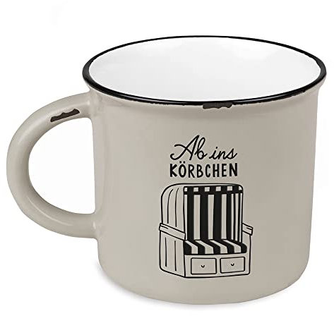 Kaffeetasse vintage| Keramik Becher zum verschenken | maritim | 400 ml | Ab ins Körbchen, Grau