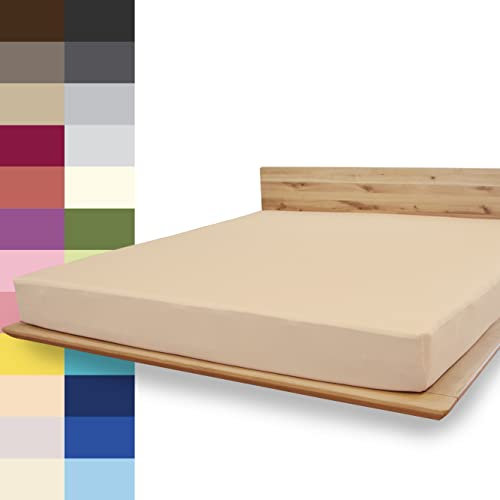 JONA SLEEP® Premium Spannbettlaken (180-200 x 200 cm) Jersey Baumwolle Hellbeige - 220 g/m² - ÖKO-TEX 100 zertifziert - Made in Austria