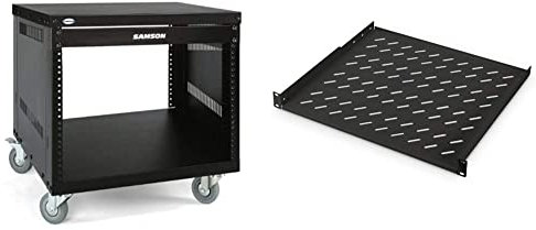 Samson SRK8 Rack 19 Zoll / 48,3 cm für 8 Einheiten, Schwarz & DIGITUS Professional DN-19 TRAY-1-400-SW - Fachboden zum Festeinbau in 19 Schränke - 15 kg - ab 600 mm Schranktiefe - 1HE - schwarz