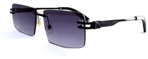 kachawoo Randlose Herren-Sonnenbrille mit Verlaufslinsen, Retro-Rechteck-Sonnenbrille für Männer und Frauen, rahmenlose Brille, modisches Markendesign (black leg dark blue lens)