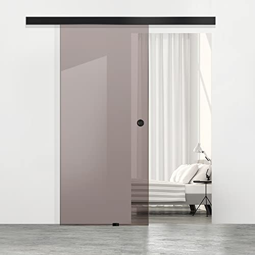 BOSS Black Puerta corredera del vidrio 80x215 cm (60/80/90 cm) Vidrio Bronce de 8 mm, kit completo de herrajes (80x215 cm)