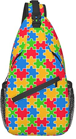 Sling Backpack, for Colorful Jigsaw Autism Awareness, Multipurpose Crossbody Shoulder Bag Travel Hiking Daypack Anti-Theft Rucksack