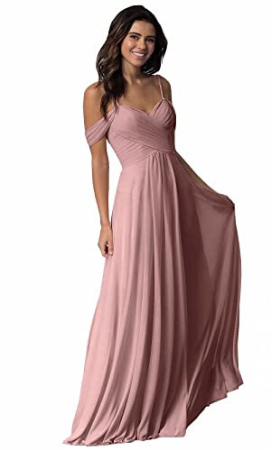 Damen V-Ausschnitt Abendkleid A-Linie Chiffon Off Shoulder Brautjungfernkleid Elegant Lange Partykleider
