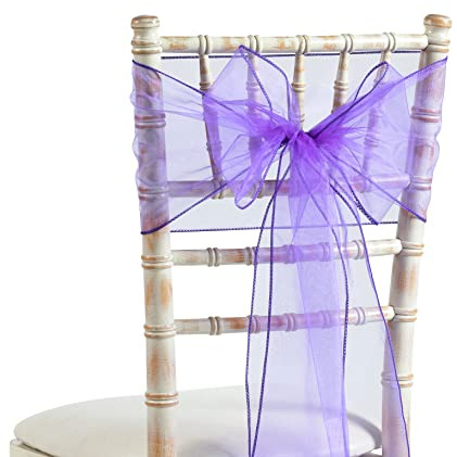 20x275cm Organza Sash Wider Sash Fuller Bows Chair Cover Bows Sash for Wedding Party Birthday Decoration (50, Purple)