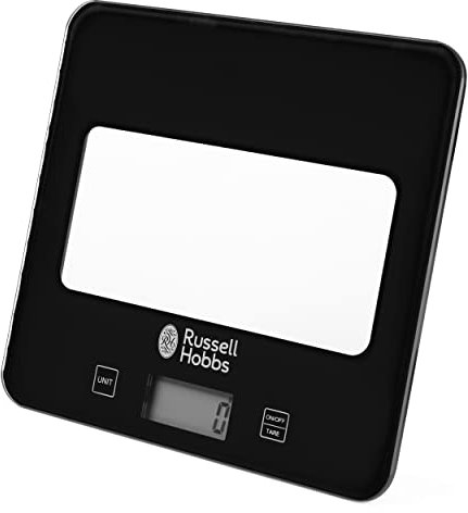Russell Hobbs RH01571AR Digital Kitchen Scale, 5kg Max Capacity, Imperial/Metric Measures, Touch Panel, LCD Display, Cooking & Baking Scale, Glass Platform, Batteries Included, 5 Year Guarantee, Black
