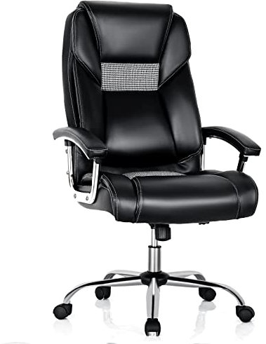 COSTWAY Bürostuhl mit hoher Rückenlehne, ergonomischer Chefsessel, Computerstuhl gepolstert, Schreibtischstuhl, Drehstuhl mit gepolsterten Armlehnen, Kunstleder, höhenverstellbar