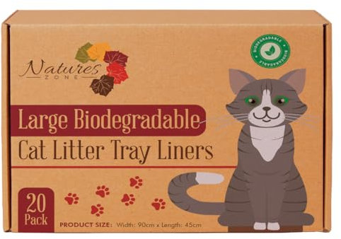 Natures Zone Cat Litter Tray Liners Large 20 Pack | Biodegradable Large Litter Bags with Drawstrings | 90cm x 45cm