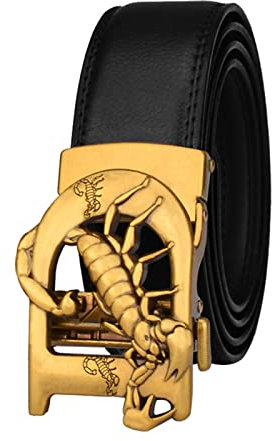 YOPADO Gürtel Ratsche Automatik Belt - Geschnitztes Gold Buchstabe D & Skorpion Tier Automatikschließe Verstellbarer Ledergürtel Für Herren Damen(115cm/waist:39, Black)