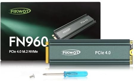 Fikwot FN960 1TB M.2 2280 PCIe Gen4 x4 NVMe 1.4 Internes Solid State Drive mit Kühlkörper – Bis zu 5000 MB/s, Dynamischer SLC Cache, Kompatible PS5 Interne SSD