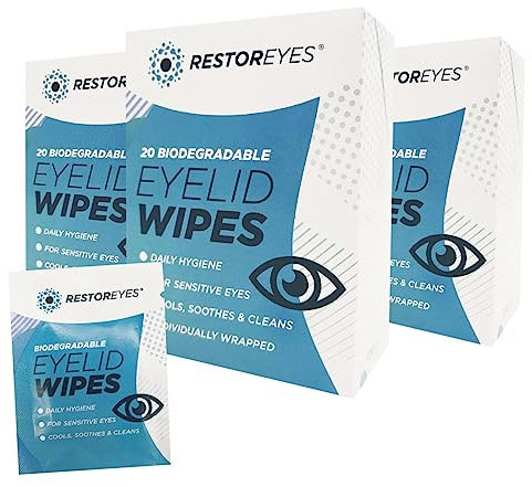 60 x Restoreyes Biodegradable Eyelid Wipes – Eco-Friendly, Hypoallergenic Cleansing Wipes for Sensitive Eyes, Blepharitis Relief, and Daily Eyelid Hygiene (Pack of 3)