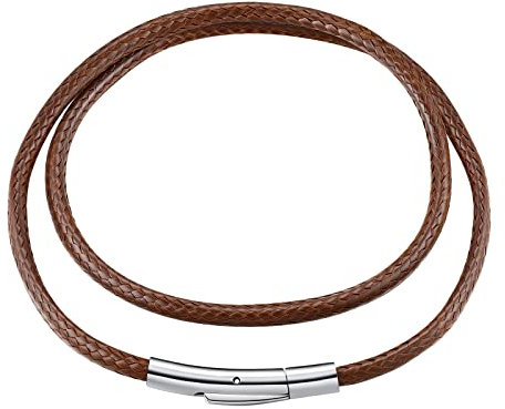 FindChic Herren Halskette Braune Lederkette 2mm mit 316L Edelstahl Hebelverschluss geflochten Leder-Band 41cm lang Kautschuk Halsband ohne Anhänger Geschenkideen für Frauen Jungs