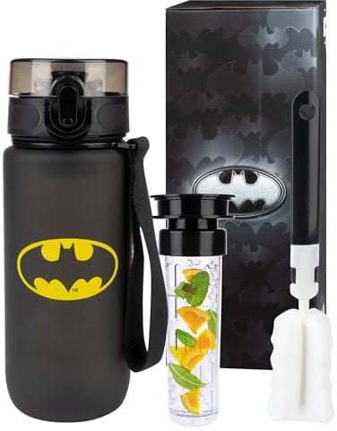 MOMO WAY DC Comics The Batman Drinking Bottle Tritan Water Bottle BPA Free Reusable for School Sports Fitness Gym Easy Closure Gift for Men Women and Children Batman 600 ml