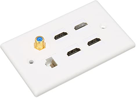 Ethernet Wall Plate, 6 Port Keystone Jack Wall Plate with HDMI, CAT6, TV F Head, Ethernet Wall Outlet for Network Outlet Setup