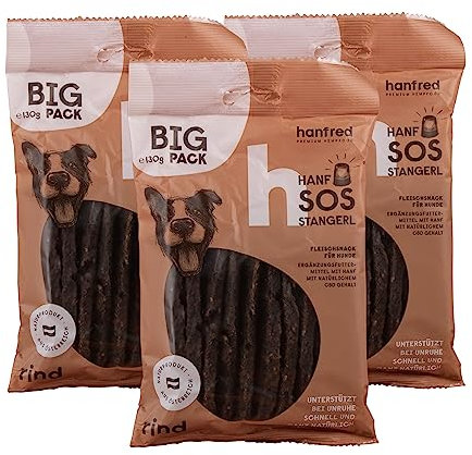SOS Big Pack Stangerl Rind, Hundesnack mit natürlichem Hanf, Snack für Hunde, Futterergänzung, getreidefrei, bei Unruhe, gegen Stress 3 x 130g