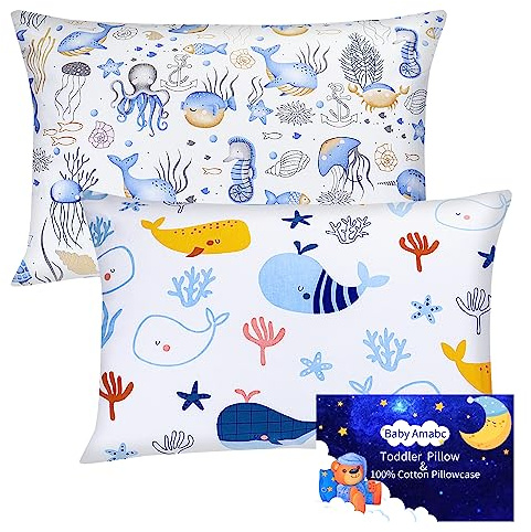 Kleinkind Kissenbezug 2 Stück Baumwolle Kissenbezug 40 x 60 cm, Kissenbezug für Jungen & Mädchen Bettwäsche, Baby Kissenbezüge Ozean Welt