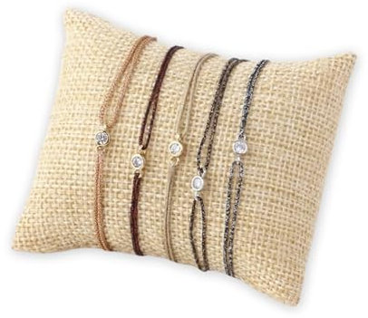 bracelet fil cordon lien pendentif solitaire cordon réglable noeud coulissant - taille femme enfant - diamant zirconium - 33 couleurs de fil au choix - or ou argent - acier inoxydable