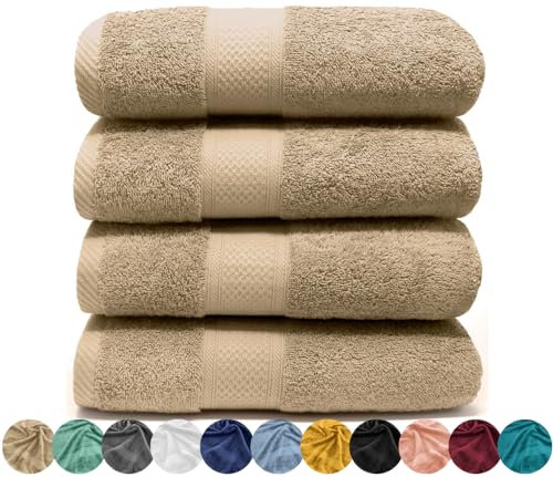 LEBENGOOD Serviettes de Toilette de Luxe, Lot 4 Serviette de Bain (50 x 90), Serviette de Bain 100% Coton filé Oeko-TEX®, Drap de Bain 550Gsm