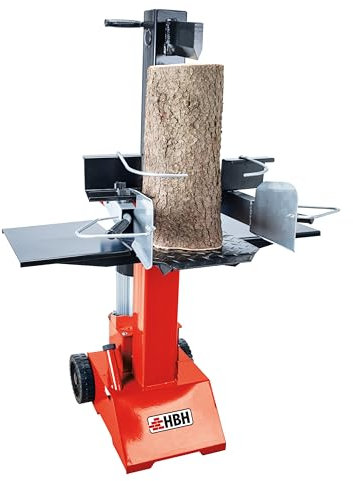 HBH Holzspalter 230V HSSN800 (Brennholzspalter elektrisch, 3000W, Spaltgutlänge bis 55cm, Spaltdurchmesser bis 30cm, 8 Tonnen Spaltkraft, Hydraulikspalter stehend, Fahrwerk, Vario Spalt System) rot