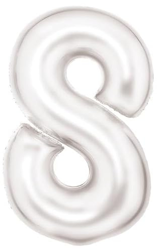 Große Zahl 8 Silk Lustre weiß Folienballon N34 verpackt 86 cm