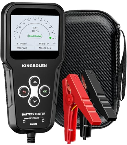 KINGBOLEN BM520 Testeur de Batterie Auto 6V/12V/24V, 100-2000 CCA, Test d'État, de Charge et d'Alternateur pour Voiture, Moto, ATV, SUV, Camion, Bateau
