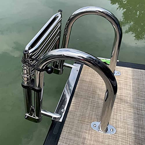 MZBDYYF Yacht-Teleskopleiter, Hängeleiter-Rolltreppe, klappbare Pontonleiter aus Edelstahl mit oberer Plattform für Dock/Schwimmbad/Marine