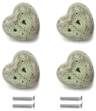 TentHome Möbelknöpfe Keramik Set Schrankknöpfe Porzellan Herz Schubladenknöpfe Knöpfe Kinder Keramikknöpfe Möbelknauf mit Antik Shabby Knauf für Kindermöbel Kommode Schrank Schublade, 4St. Grün