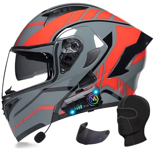Yirunfa Klapphelm mit Bluetooth Motorradhelm Herren, ECE Zertifiziert Sturzhelm, Integriert Motorradhelm, mit Doppelvisier Mikrofon Motorrad Helm für Erwachsene Damen Modularer Helm