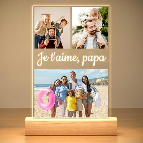 KoxSmar Cadeau Homme Personnalisé, Cadre Personnalisé Photo, Cadre Photo Personnalisé avec Photo, Cadre Lumineux Personnalisable, Cadeau Anniversaire Papa