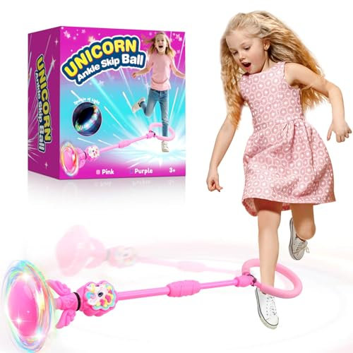 YOTOY Toys for Kids 3 4 5 6 7 8 9 10 Year Old: Unicorn Ankle Skip Ball for Girls 6-8 Birthday Party Gift for Kids 3+ Foldable Flashing Jumping Ball Garden Games Outdoor Toy for Boys Girls 8-12