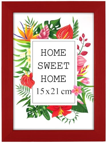 MG Design Cadre photo en bois 15 x 21 cm rouge avec verre acrylique - idéal pour suspendre ou poser, parfait pour mettre en valeur vos photos, affiches ou puzzles dans votre intérieur avec élégance