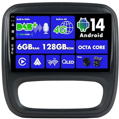 SXAUTO | Built in 4G LTE DAB | Android 13-6G+128G - Car Stereo For Renault trafic 3 / Opel Vivaro B (2014-2021) - CarPlay/Android Auto - Camera + MIC - QLED 9 Inch 2 Din - SWC - Dual Band Wifi - DSP