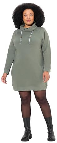 Ulla Popken Damen Sweatkleid, Stehkragen, Langarm, Taschen Kleid, Graugrün, 50-52 EU