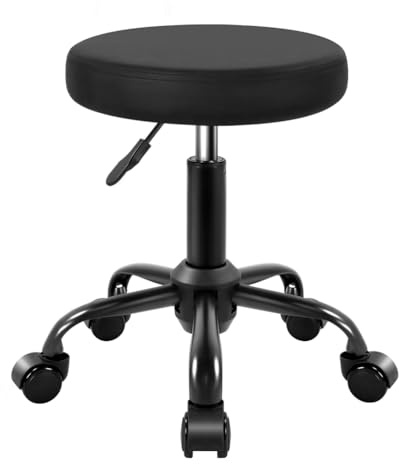 KKTONER Rollhocker Bürohocker höhenverstellbar 49–64cm Schwarz | Arbeitshocker Hocker mit Rollen Drehhocker 360° drehbar Kunstleder Ideal für Büro Salon