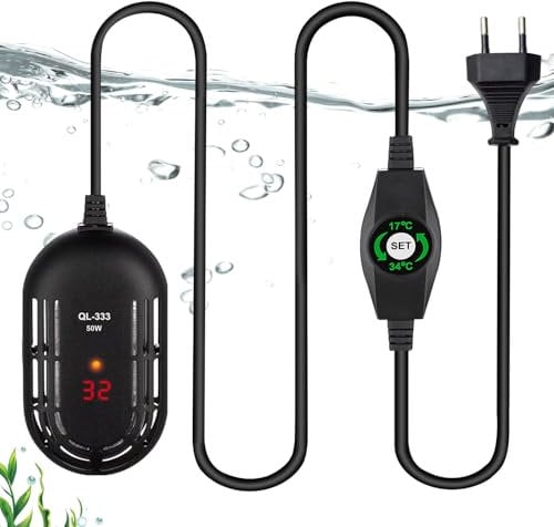 Calentador De Acuario, 50W Calefacción Acuario, Ajustable Calefacción De Acuario, Calefacción Para Acuario Con Termómetro Pantalla De LED, Protección Contra Sobretemperatura, Controlador De Externo