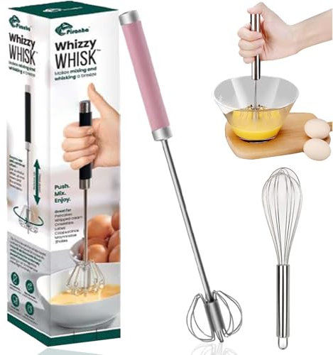 Stainless Steel Semi-Automatic Whisk, Whizzy Whisk,Easy Whisk for Cooking, Versatile Tool for Egg Beater, Milk Frother, Hand Push Whisk - Kitchen Utensil for Blending, Beating & Stirring (pink-S)