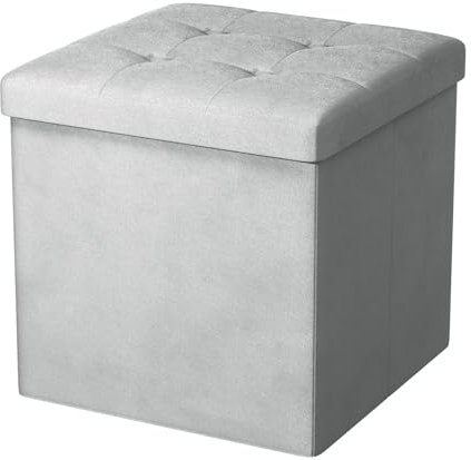 Oak & Tea Storage Ottoman, Foldable Storage Bench, Small Footrest, Cube Storage Unit, 3 Storage Boxes with Lid, Footstool, Comfy Toy Chest for Bedroom Living Room, Light Grey 38x38x38cm