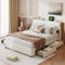 DULRLLY Queensize-Bettgestell mit Schubladenaufbewahrung, PU-Polsterbett mit Ladestation, kein Boxspringbett erforderlich, Holzlattenstütze, einfache Montage, Weiß, 140 x 200 cm