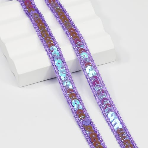 Nastro con paillettes viola chiaro, lunghezza 12 iarde, larghezza 12 mm/0,47 pollici, bordura per cucito, fai da te, costumi, decorazione domestica (viola chiaro)
