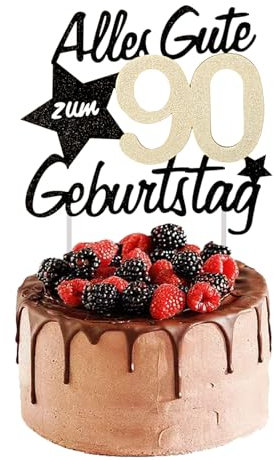 Tortendeko 90 Geburtstag Männer Frauen, 90 Geburtstag Alles Gute zum, 90th Birthday Cake Topper Kuchen Topper Kuchendeko, Happy 90th Birthday Kuchendeko, Gold Schwarz Frauen Männer