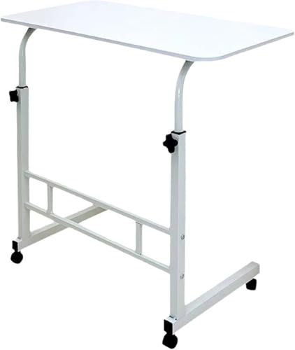 Mobile Laptop Desk with Wheels, Height Adjustable Side Table for Sofa and Bed, White