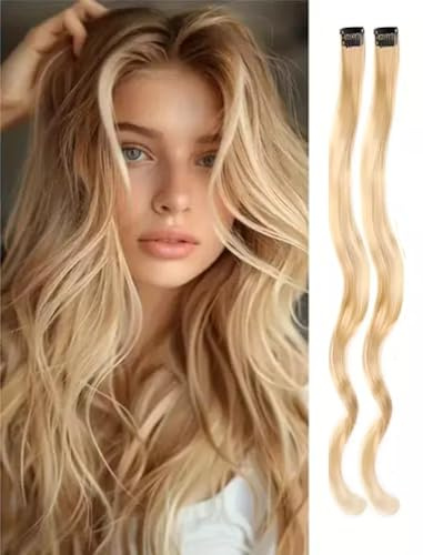 2 x Clip-In Hair Extension Highlights Streaks, Colourful Hair Highlights (2 x Golden Tan - Curly)