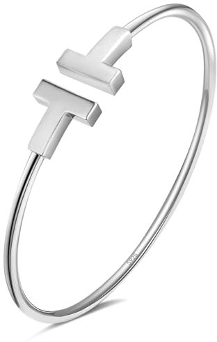 APUUESN Armreifen Sterling Silber Damen,Armreif S925,Armband Frauen,Buchstabe T Armbänder Silver,Schmuck,18.Geburtstag Mädchen,Geschenke für Freundin,Geburtstag,Jahrestag