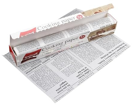 Baking Parchment Paper Roll Non Stick Baking Paper Newspaper Printing Design Food Wrapping Paper for Baking Cookies Bread Pizza Meat and Vegetables(Black-and-White)