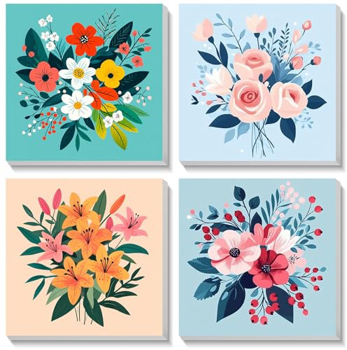 Bowetile 4 Pack Flor Pintar por Numeros Adultos Niños Principiantes con Marco, Paisaje Kit DIY Cuadros para Pintar por Numeros, Pintura Acrilica Manualidades Adultos 20X20 cm