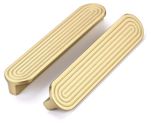 SYZOW 6 Stück Möbelgriffe Gebürstetes Messing 128mm Lochabstand Schubladen Griffe gold Schrankgriffe