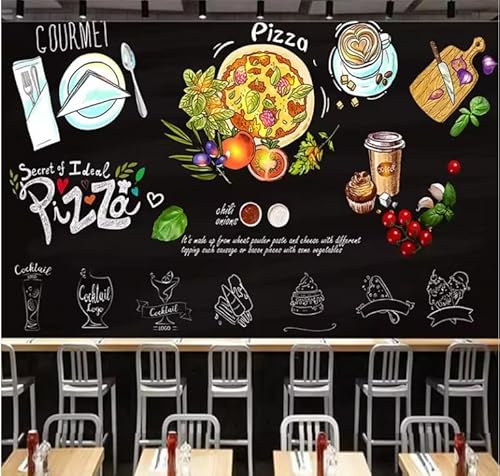 Papier Peint Ardoise Peint À La Main Café Pizza Gâteau Affiche Murale Restaurant Décoration Murale Décoration Murale 3D 430X300Cm